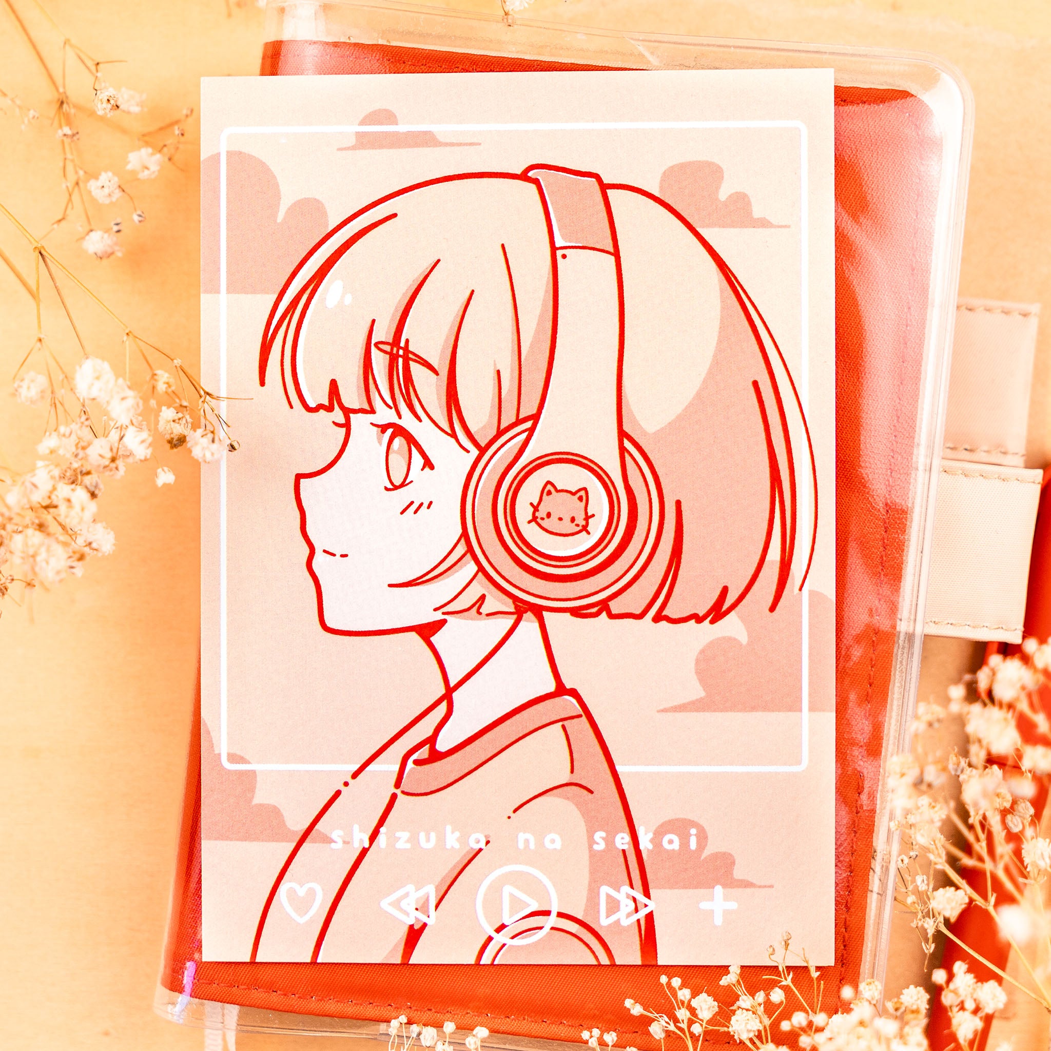 Cute Cat Headphone Girl Print (verschiedene Größen)
