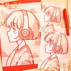 Cute Cat Headphone Girl Print (verschiedene Größen)