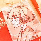 Cute Cat Headphone Girl Print (verschiedene Größen)