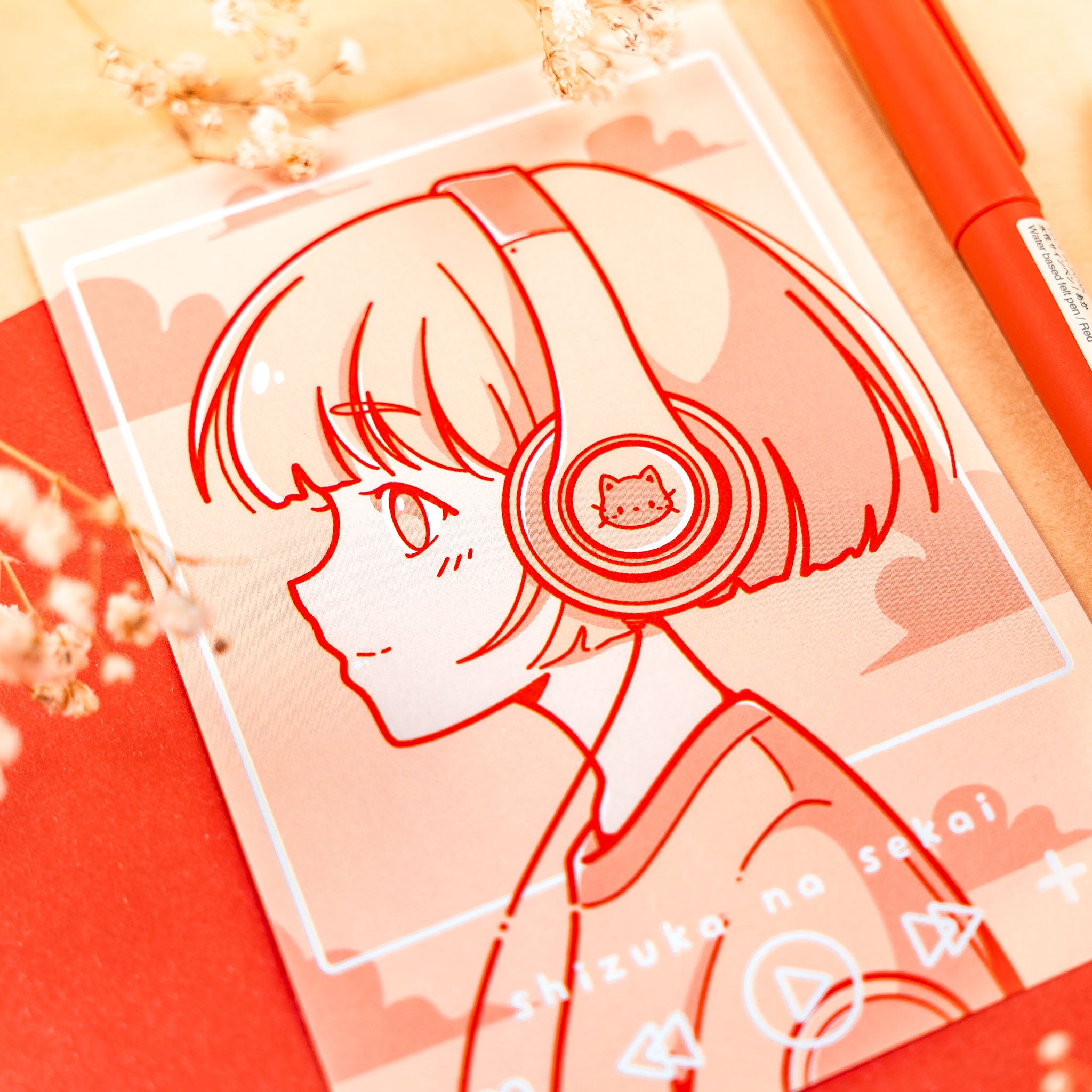 Cute Cat Headphone Girl Print (verschiedene Größen)