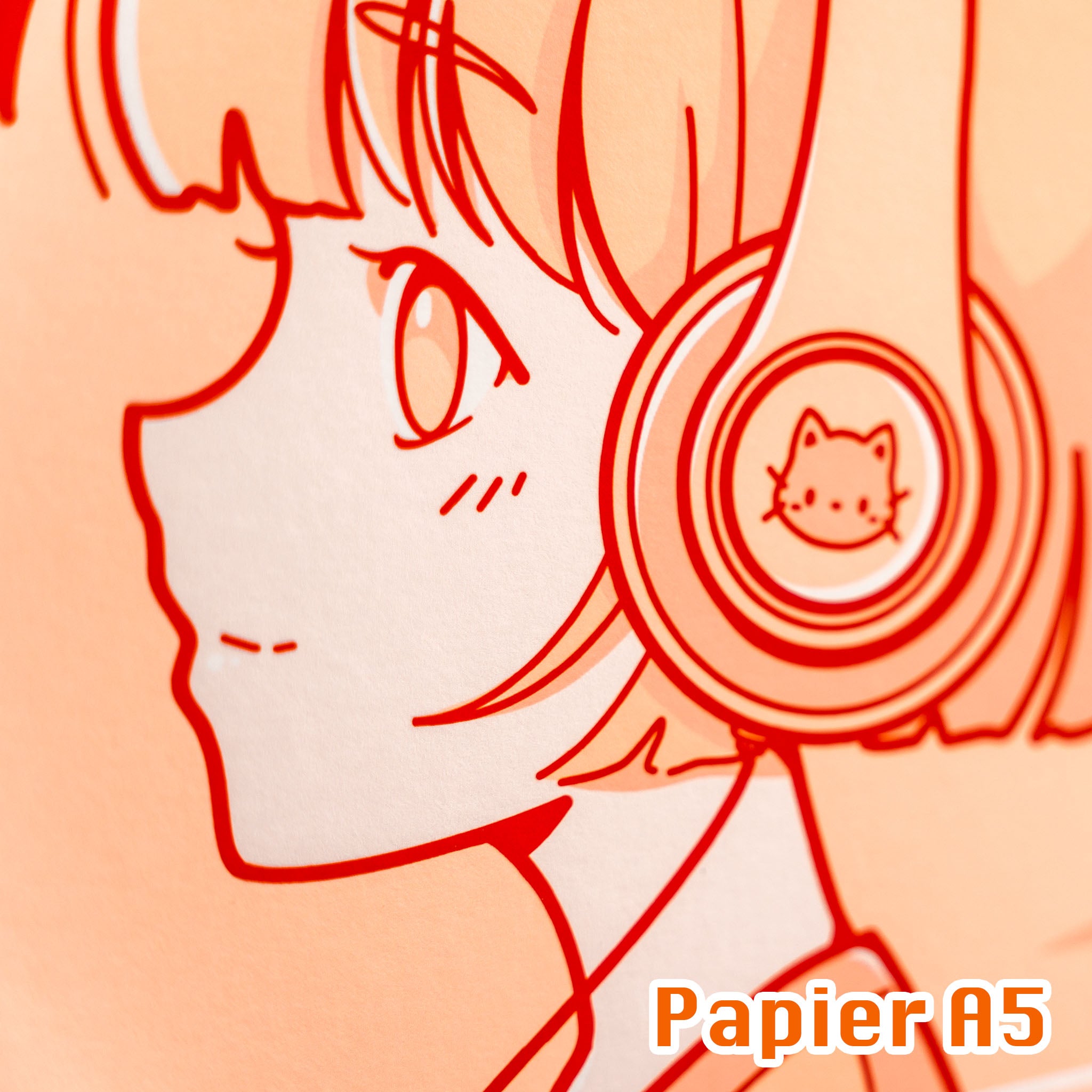 Cute Cat Headphone Girl Print (verschiedene Größen)