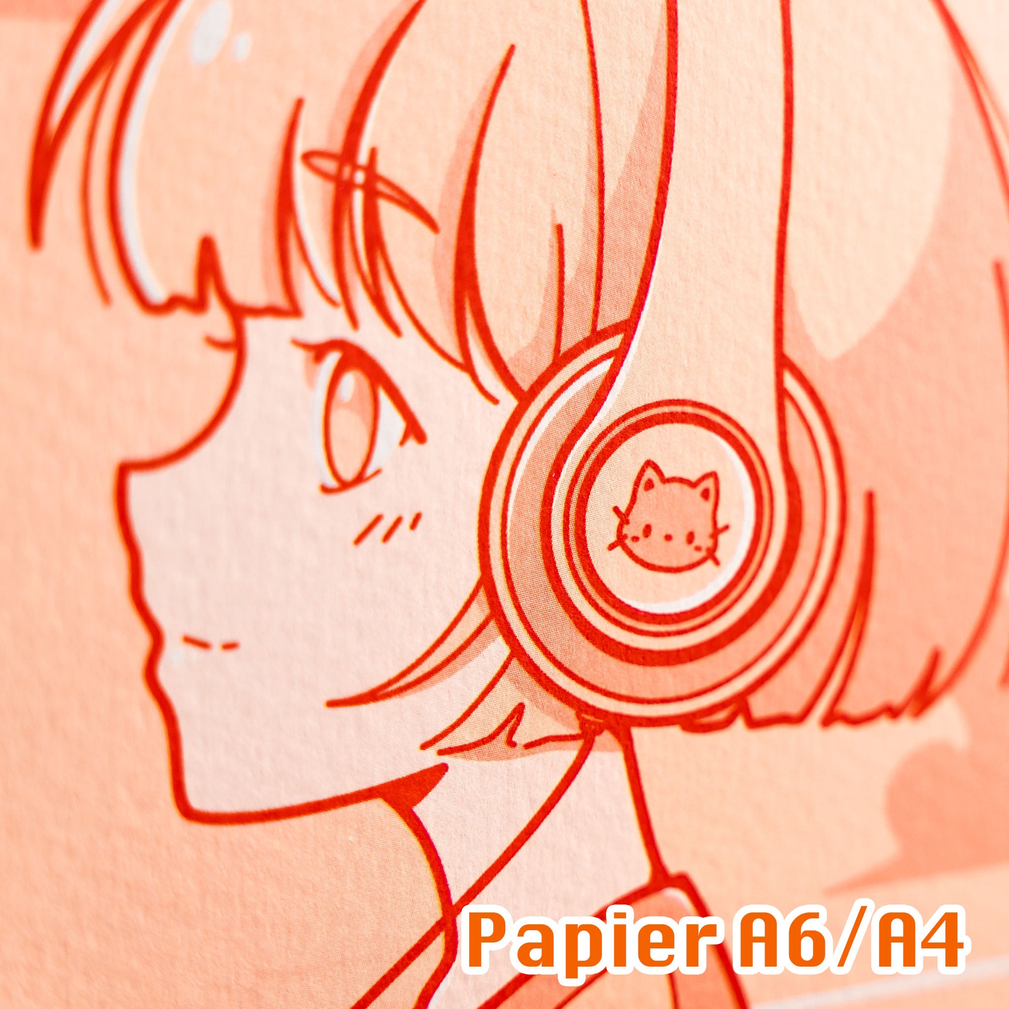 Cute Cat Headphone Girl Print (verschiedene Größen)