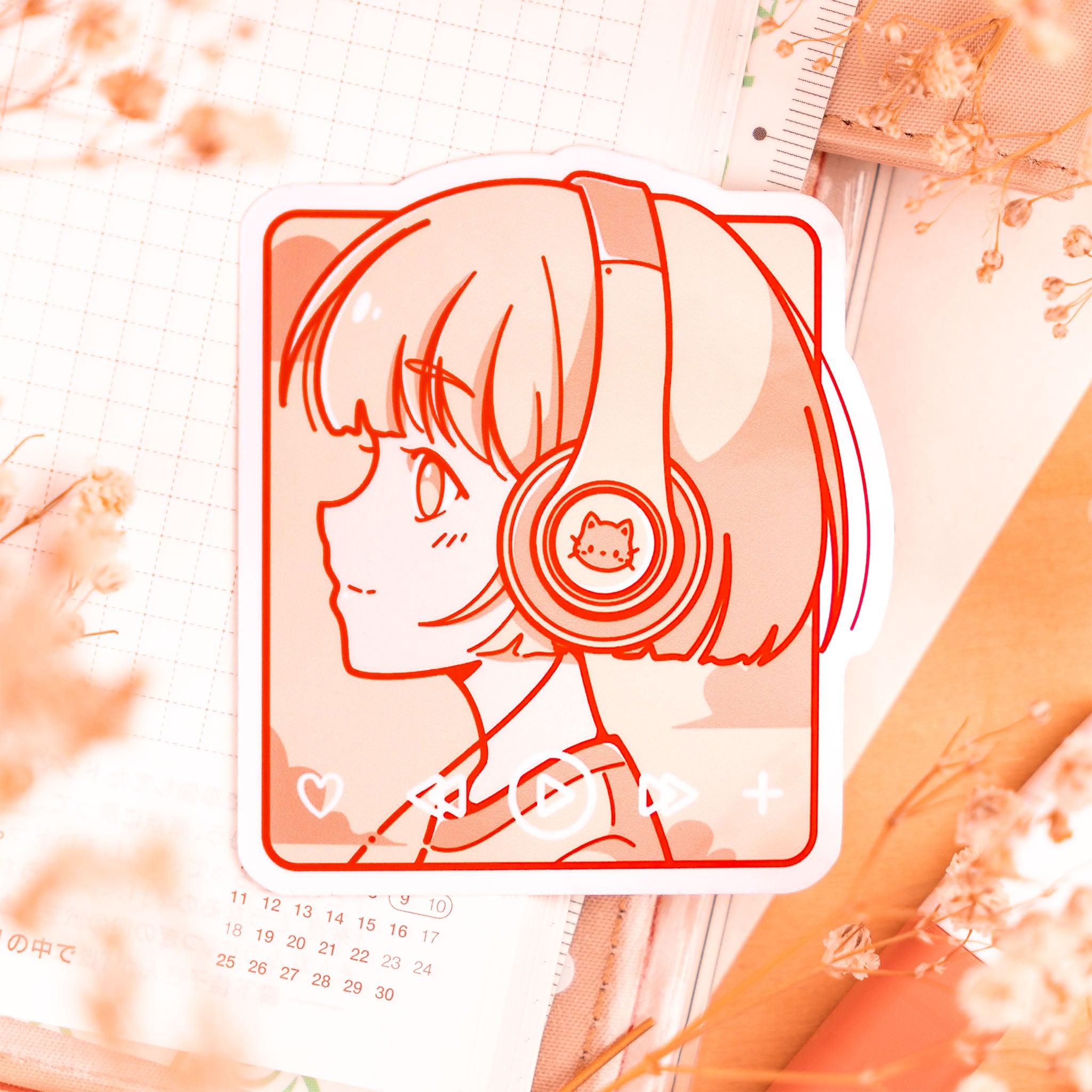 Cat Headphone Girl Sticker