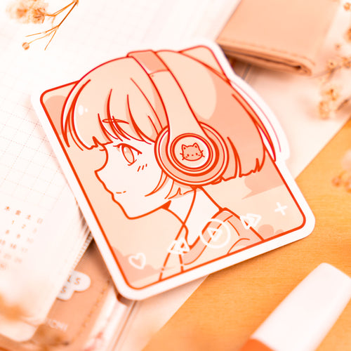 Cat Headphone Girl Sticker