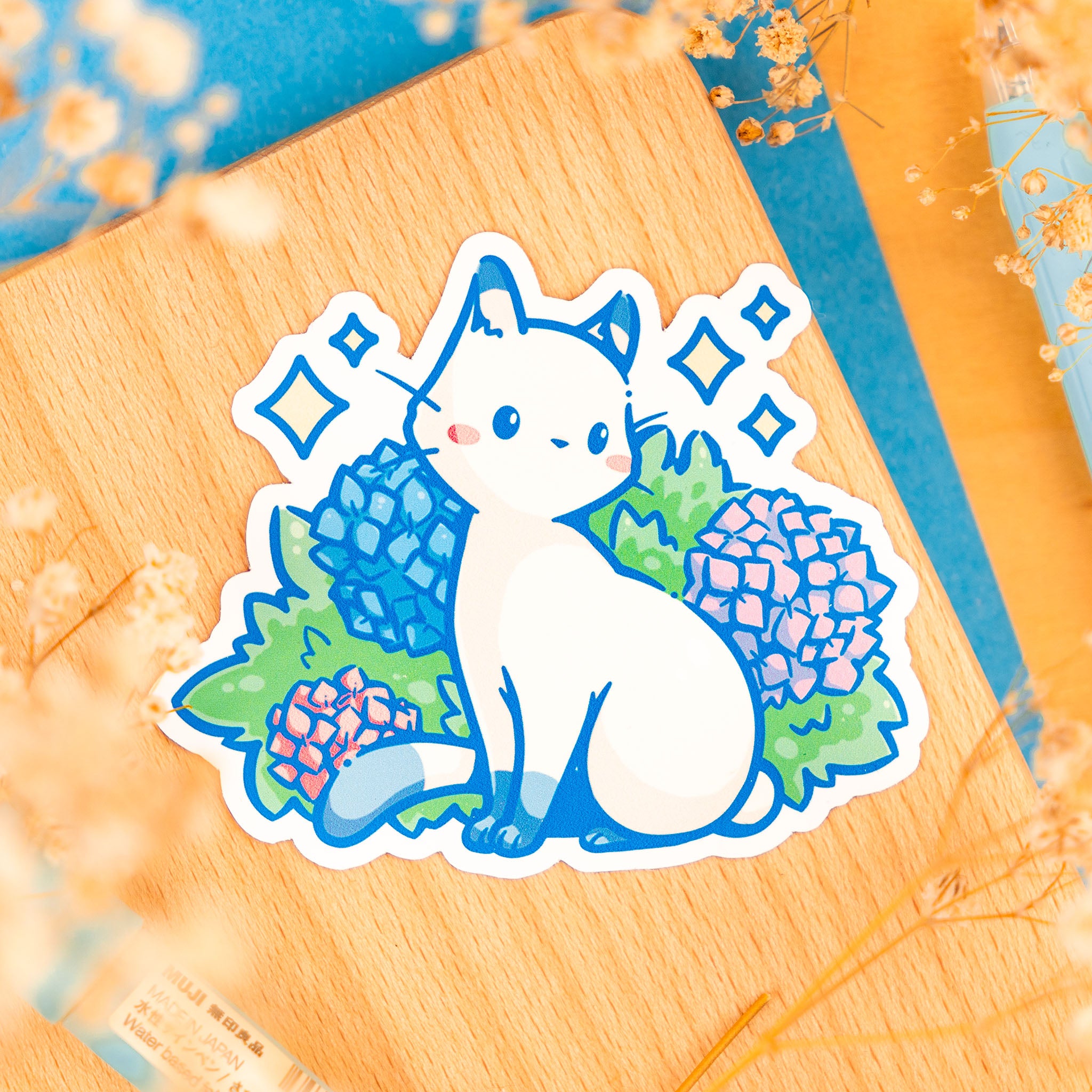 Hydrangea Cat Sticker