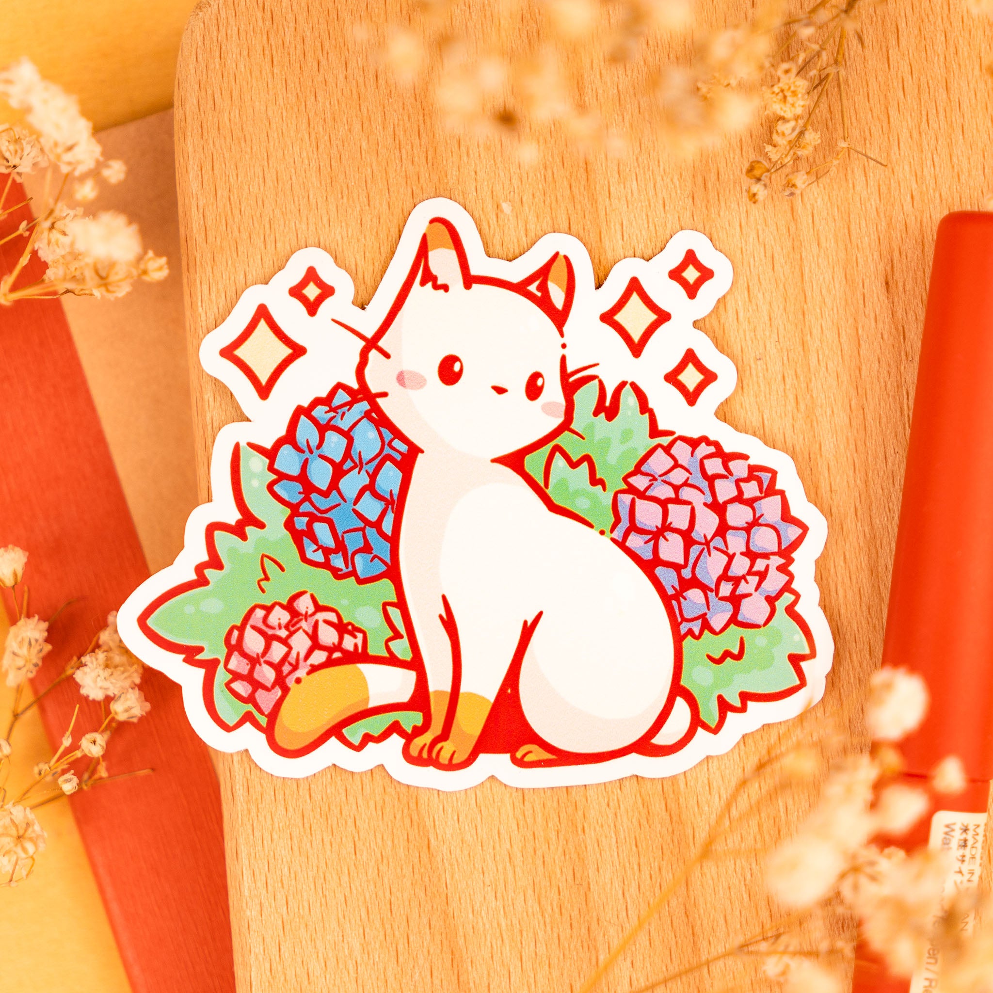 Hydrangea Cat Sticker