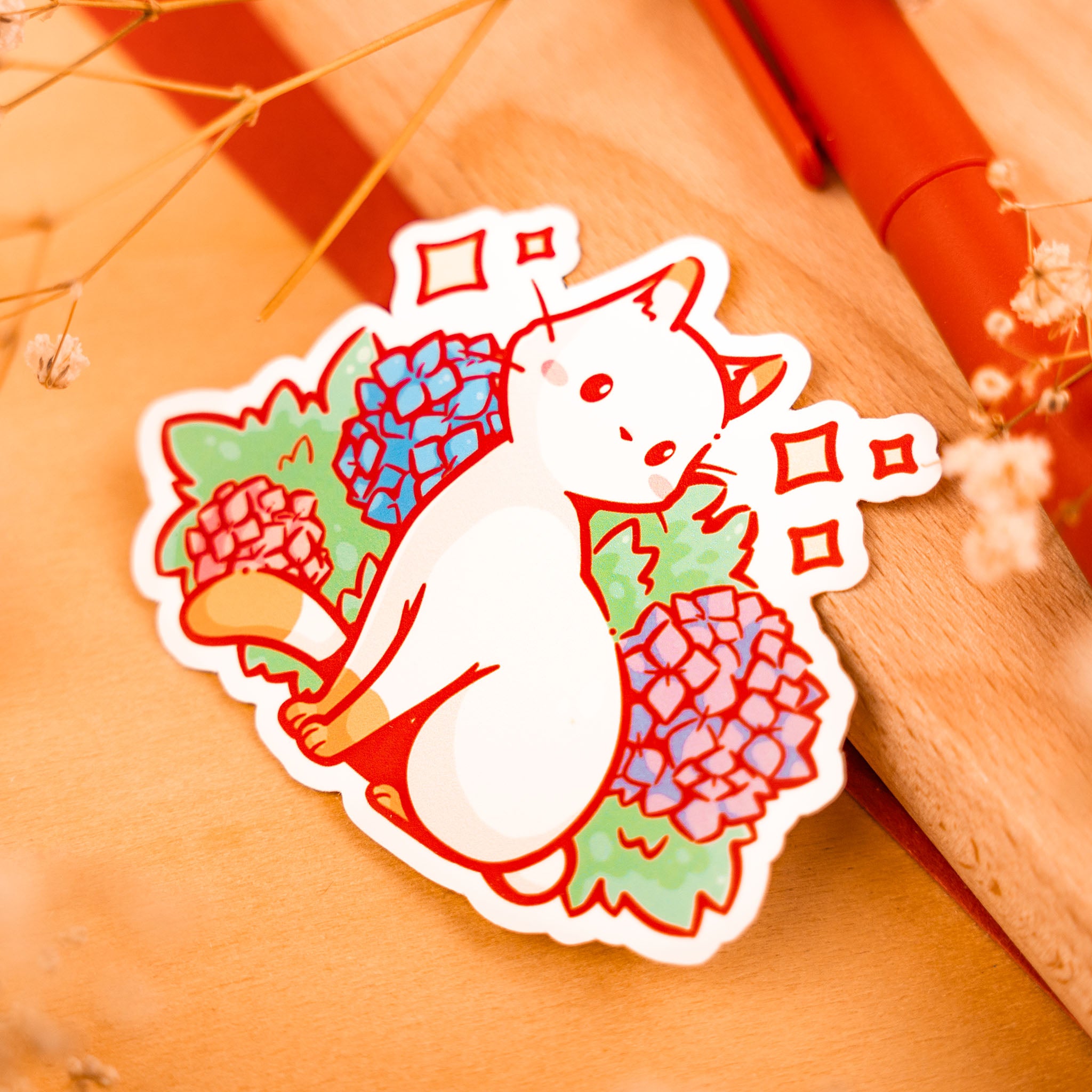 Hydrangea Cat Sticker