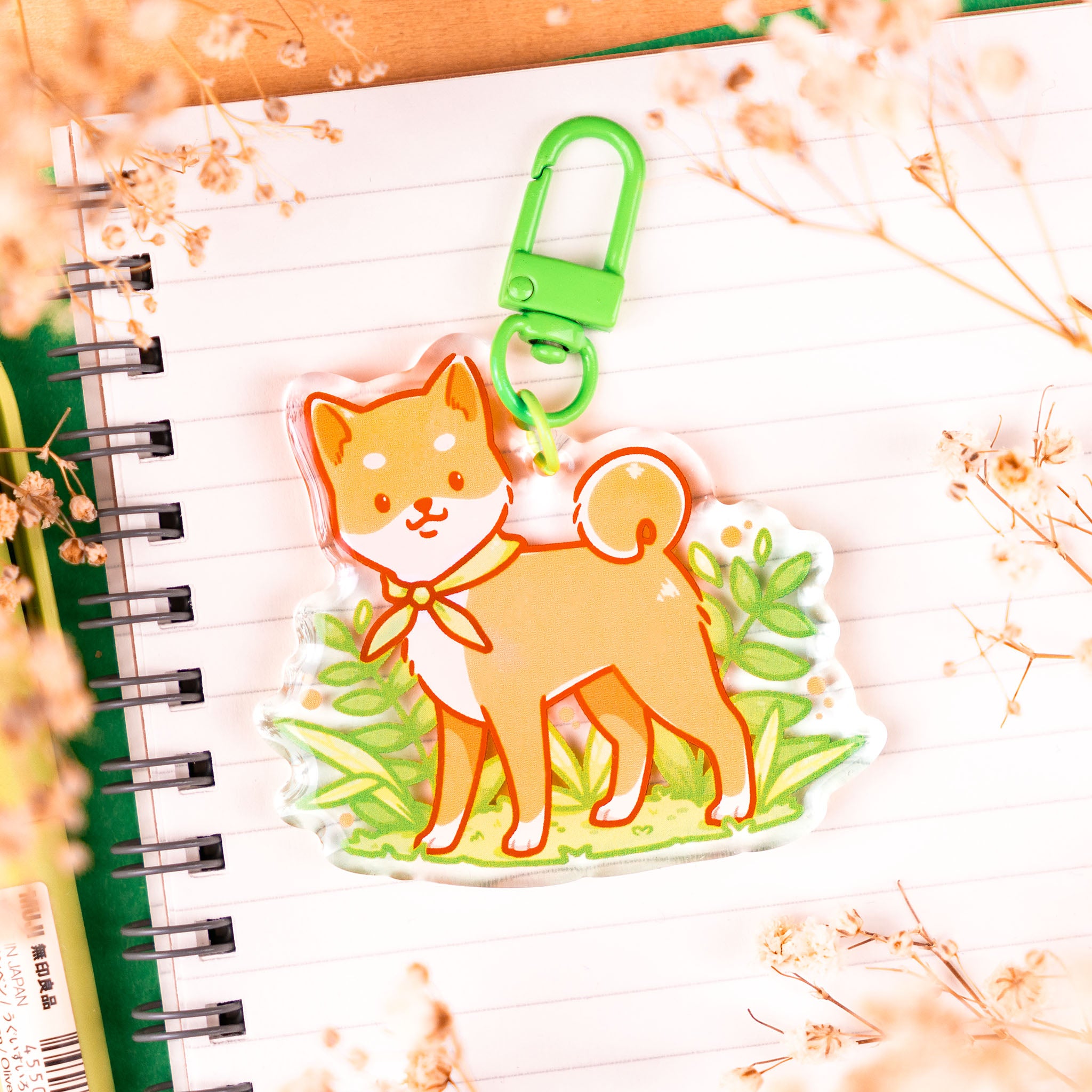 Shiba & Plants Epoxy Keychain