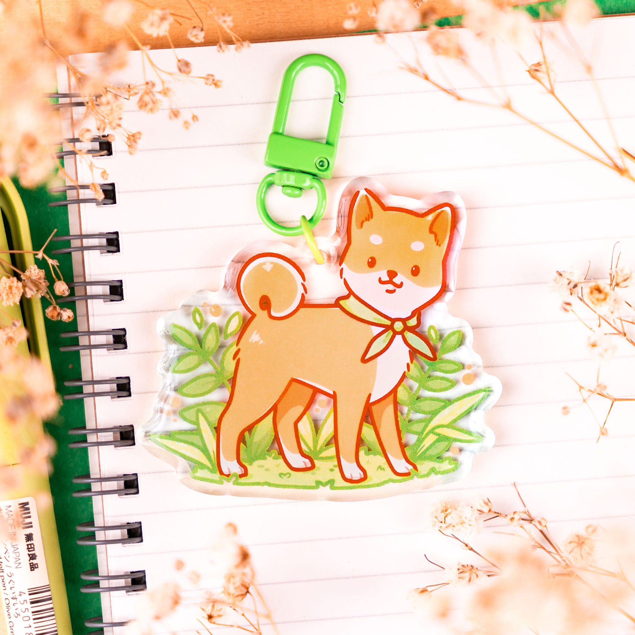Shiba & Plants Epoxy Keychain