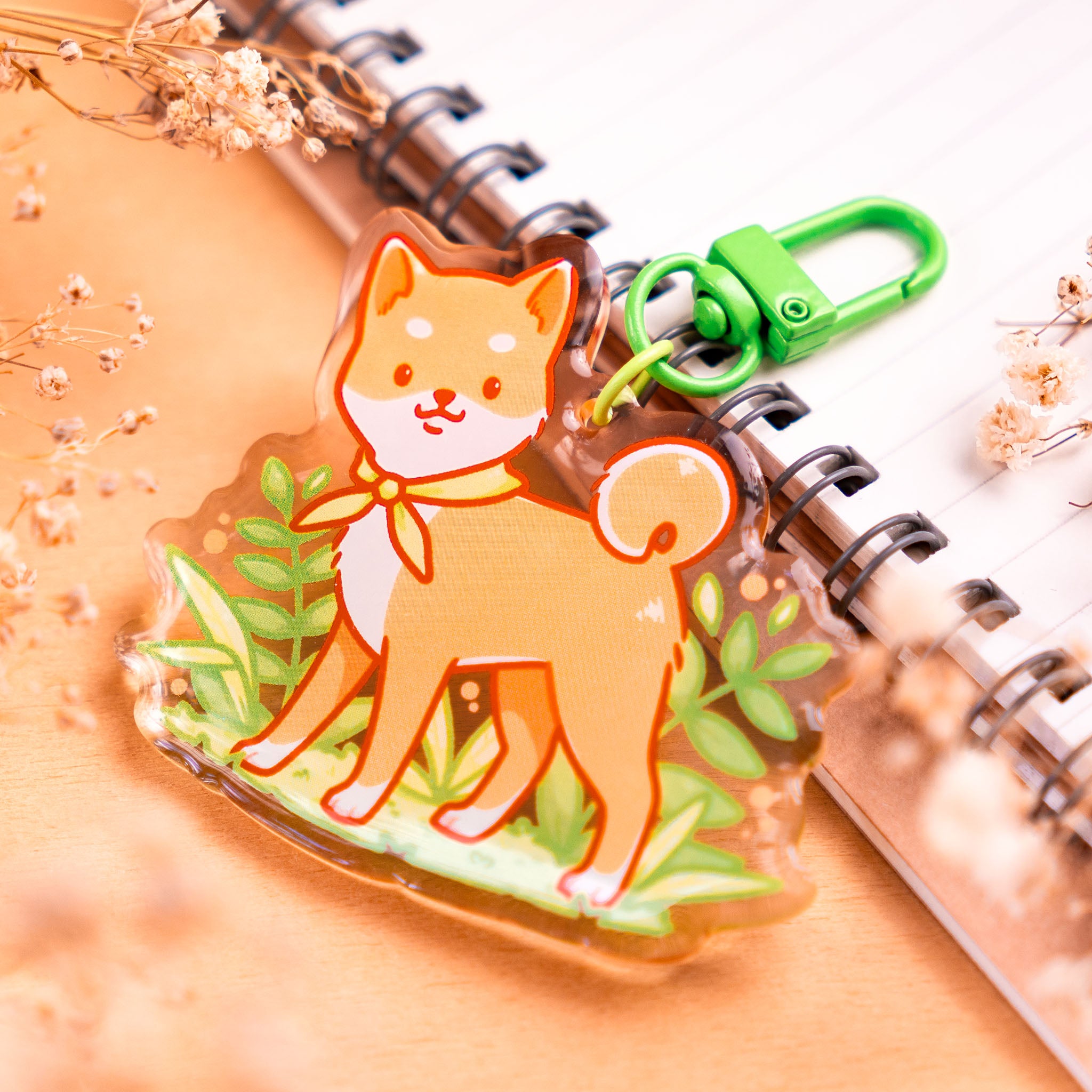 Shiba & Plants Epoxy Keychain