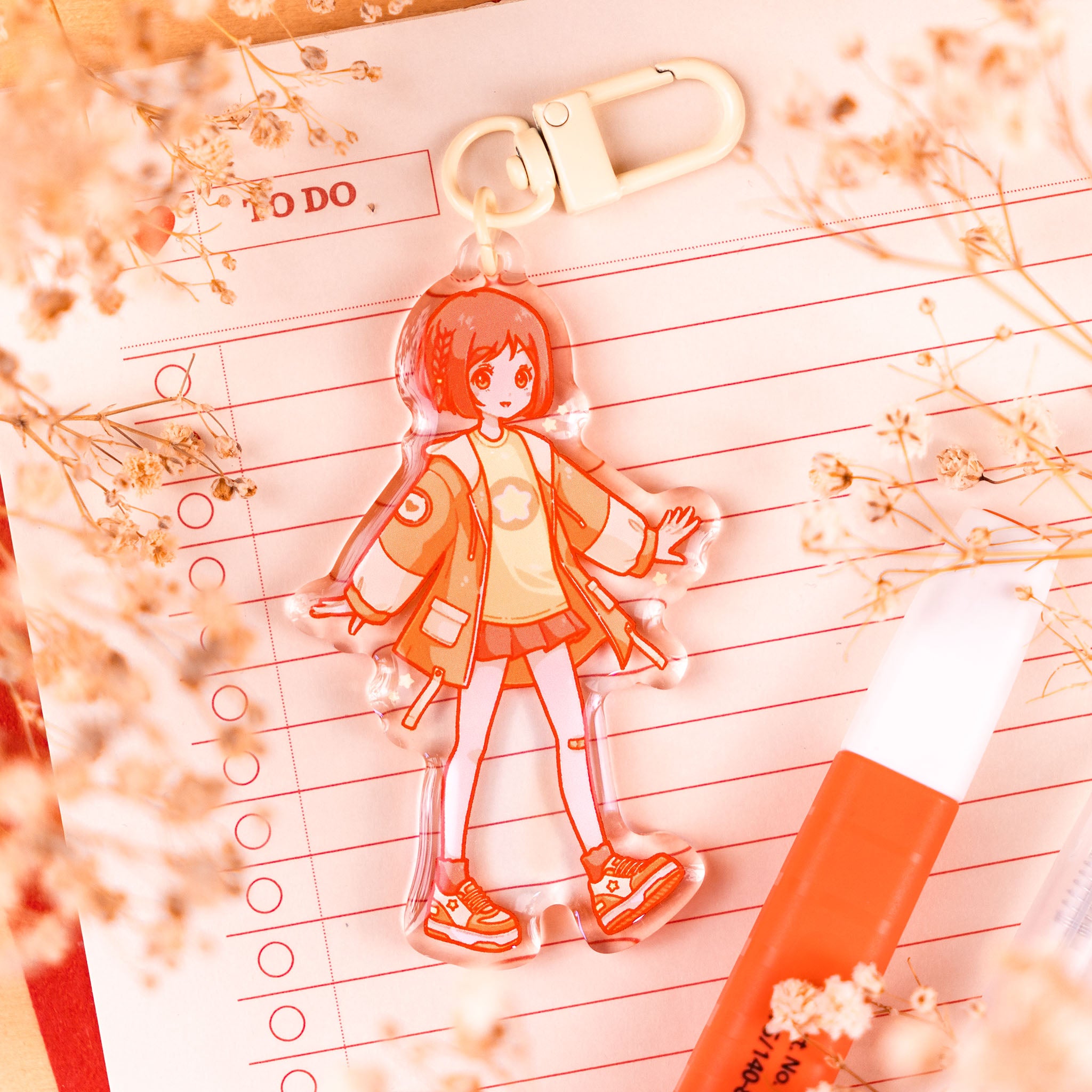 Happy Star: Cute Anime Girl Epoxy Keychain