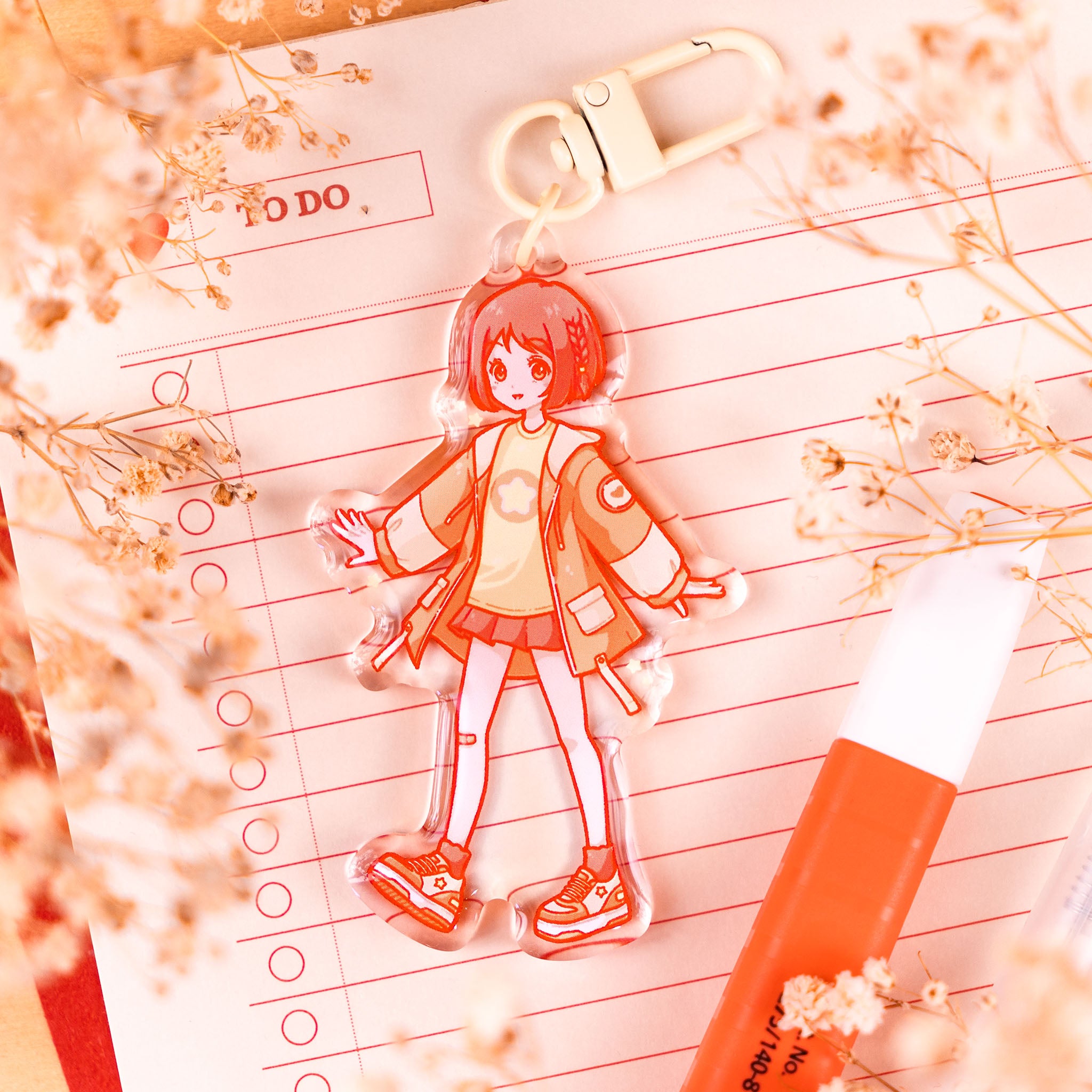 Happy Star: Cute Anime Girl Epoxy Keychain