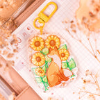 Sunflower Fox Epoxy Keychain