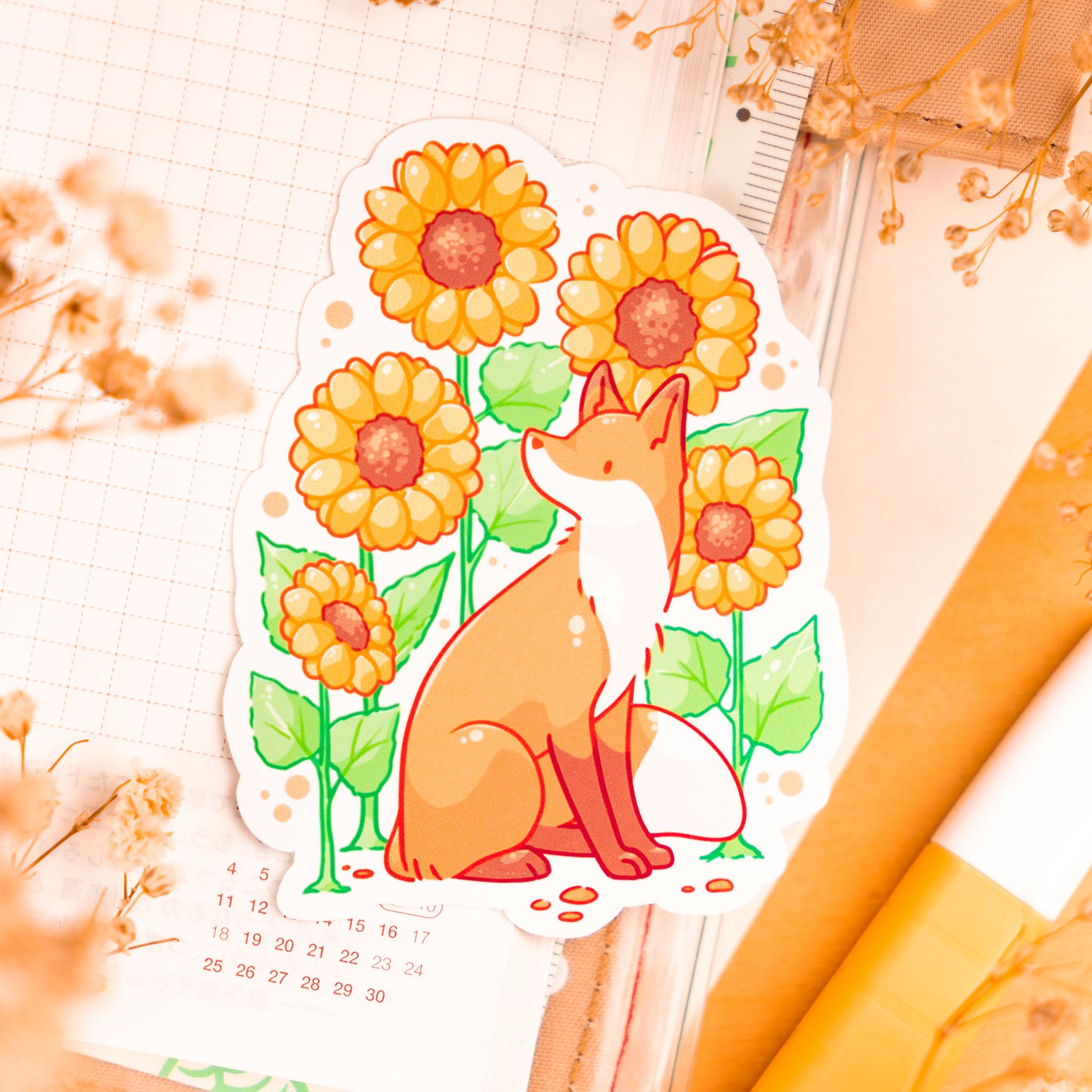Sunflower Fox Sticker