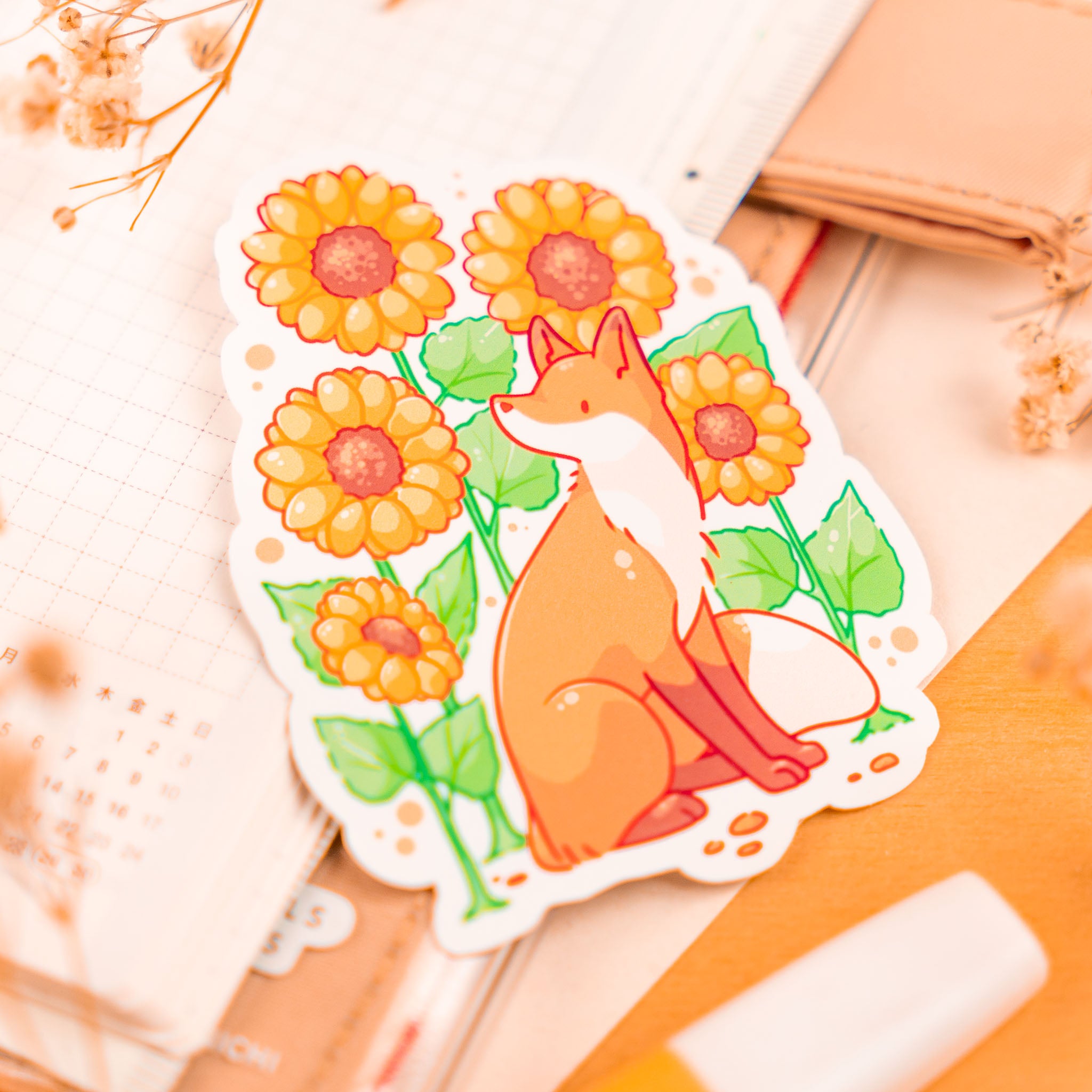 Sunflower Fox Sticker