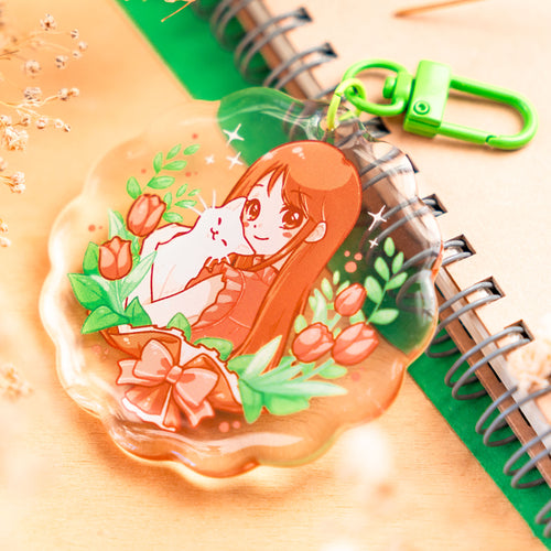 Cat & Tulip Bouquet Girl Epoxy Keychain